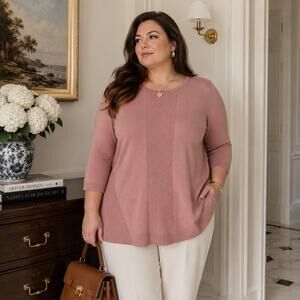 Melissa Paige Rib Knit Sweater Sz 2X Rose Quiet Luxury Neutral Soft Minimal Luxe